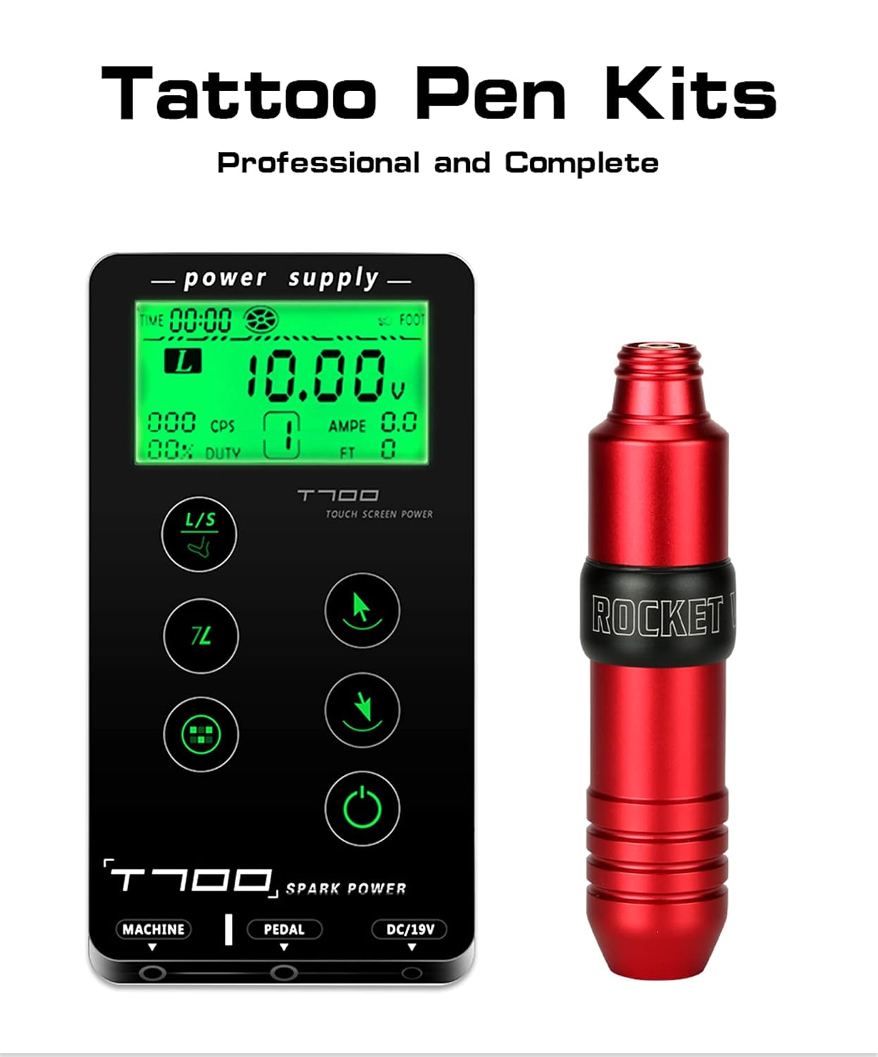 Tattoo Power Supply Touch Screen T-700 Digital LCD Permanent Makeup Eyebrow Motor Set with Rotary Rocket V3 Tattoo Machine Pen,Gold