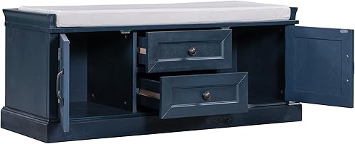 Miniatura 34 de LUMISOL Banco de almacenamiento con 2 cajones y 2 armarios, banco de entrada con cojines extraíbles, banco de zapatos para entrada, sala de estar,