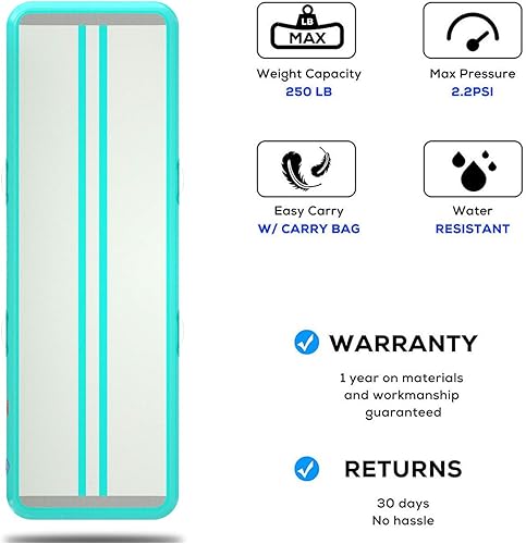Miniatura 6 de Alfombrilla hinchable de aire para gimnasia de 3, 4, 5 y 6 metros, con grosor de 10 a 20 cm, viene con bomba de aire eléctrica. Ideal para el hogar,