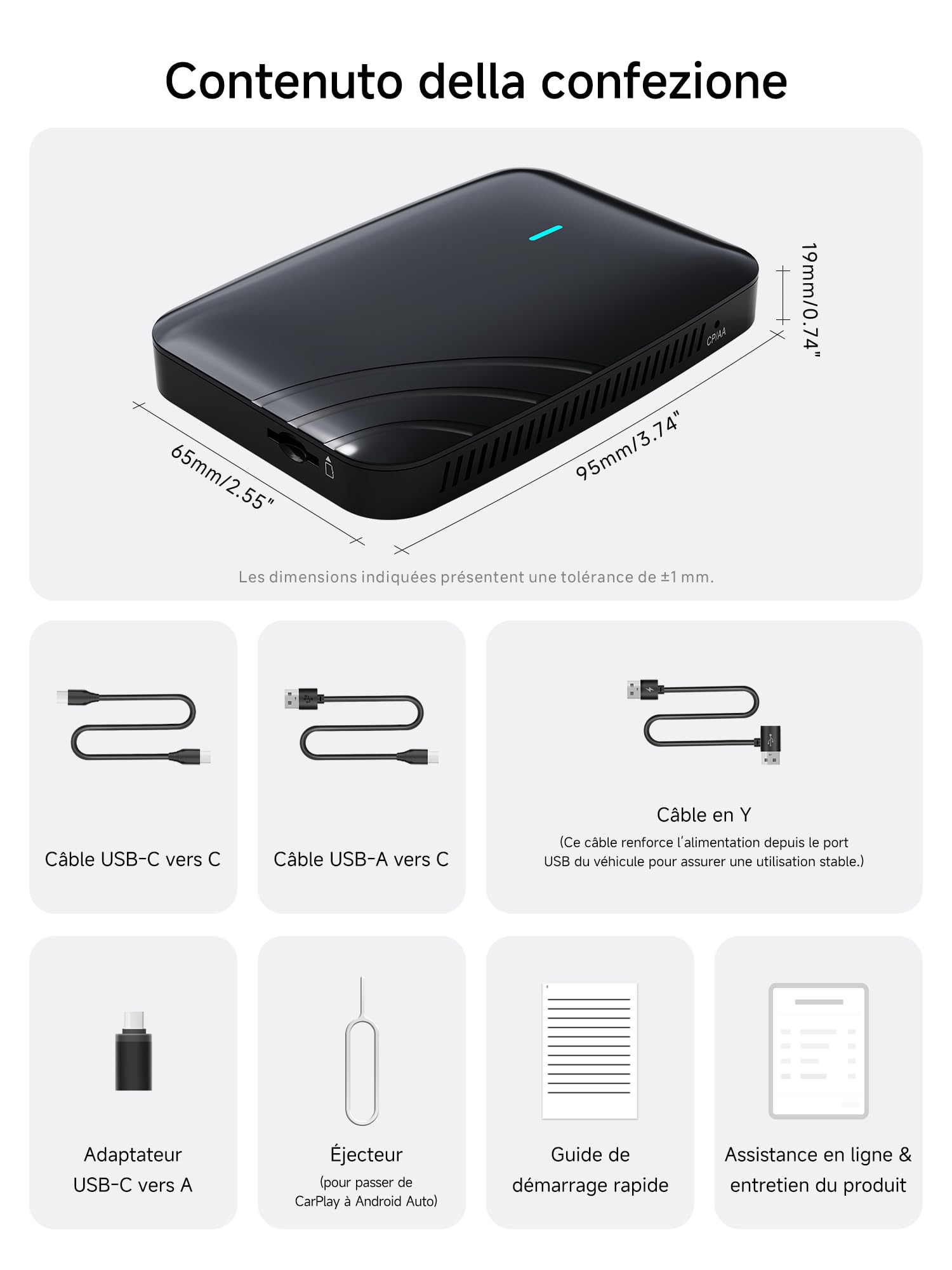 Adaptateur CarPlay sans Fil Android Auto, Boîtier AI Vidéo Auto 3-en-1 pour CP/AA Filaire OEM, 4G+32G, Double Wi-FI & Hub IoT Bluetooth, pour Netflix/Youtube/TikTok/Carte TF, CB4B