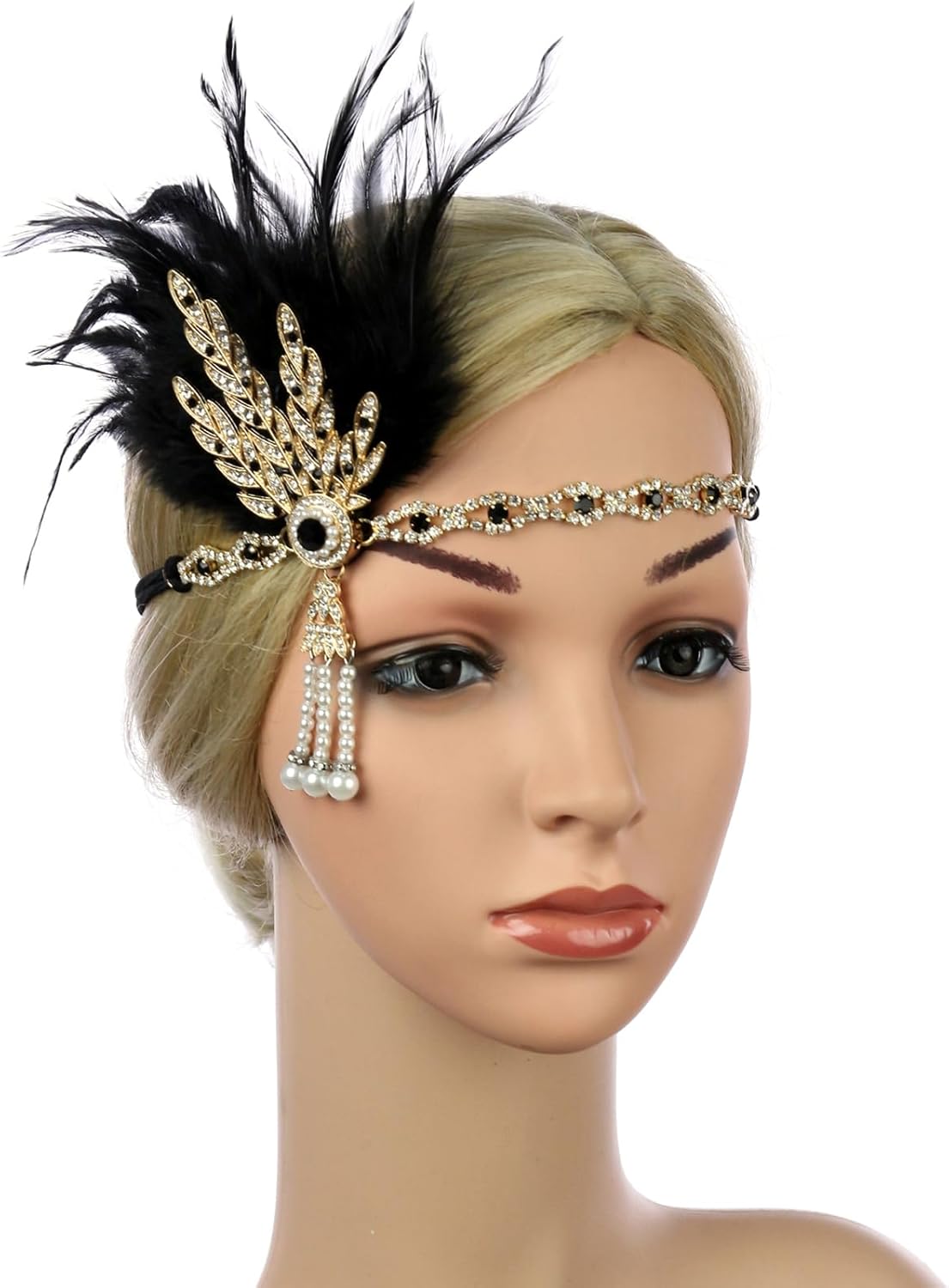 Song Qing 1920s Rhinestone Flapper Feather Headpiece Roaring 20s Great Gatsby Fascinators Accessories for Women - Image 4