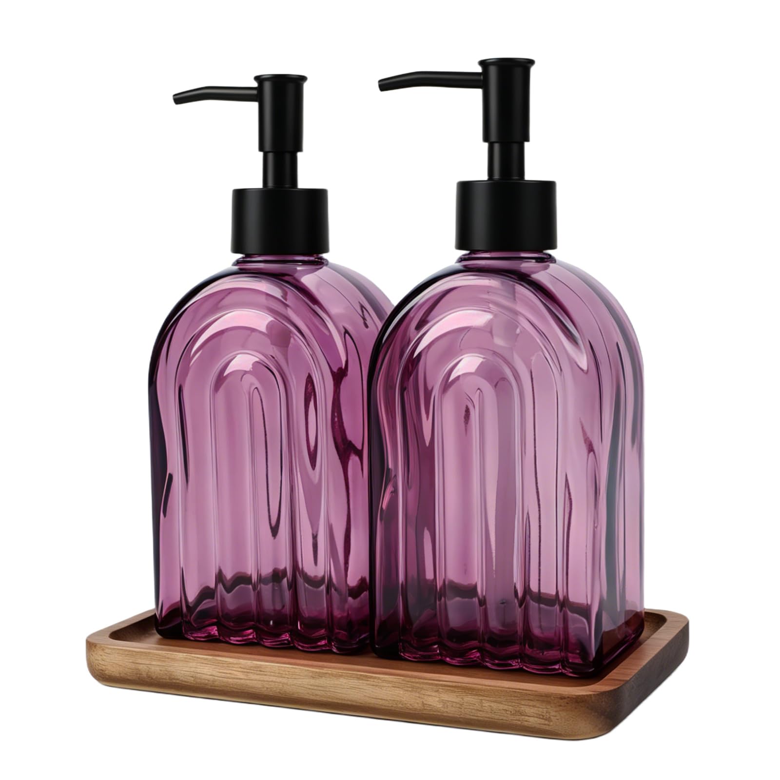 2 Pack Arch Glass Soap Dispenser 400ml with Wood Tray