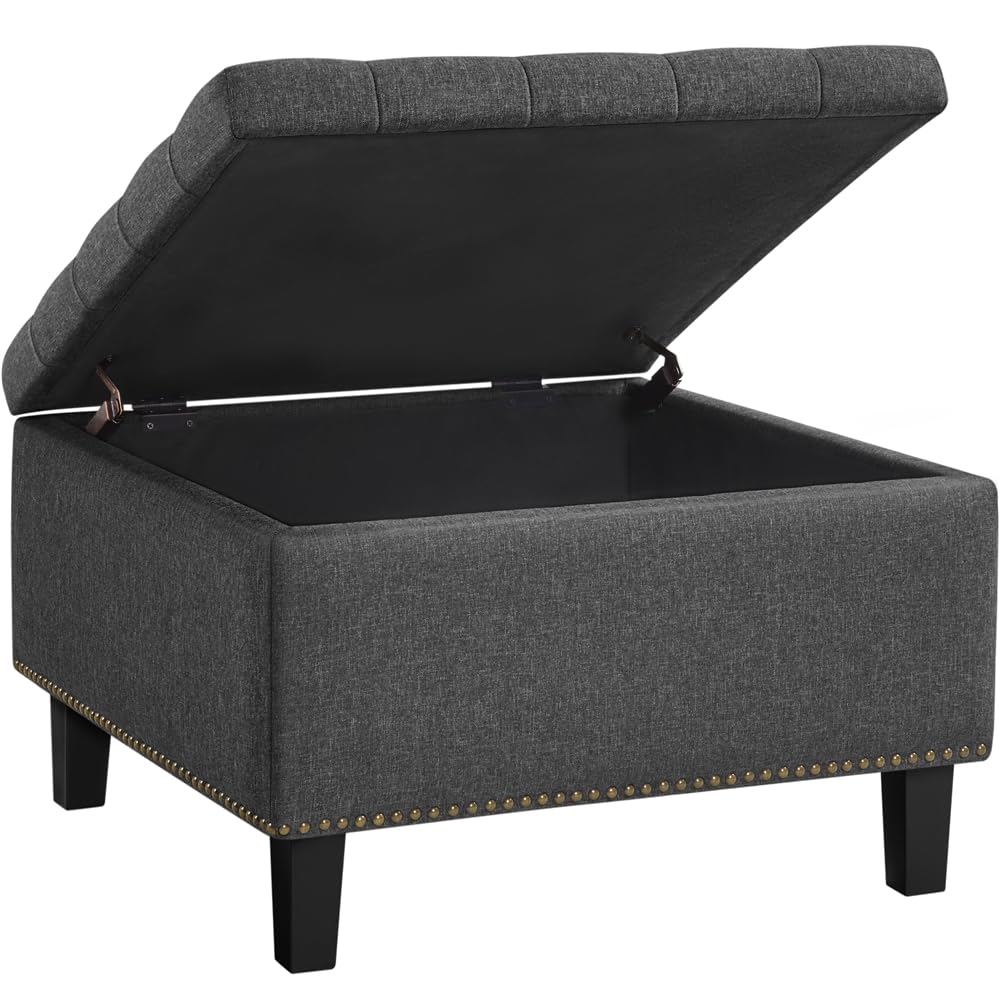 Yaheetech Banco Almacenaje Otomana Puff de Dormitorio Sala de Estar Gris | Banco de Pie, Entrada con Almacenamiento, 70X70X45 cm, Banco con Pata Madera