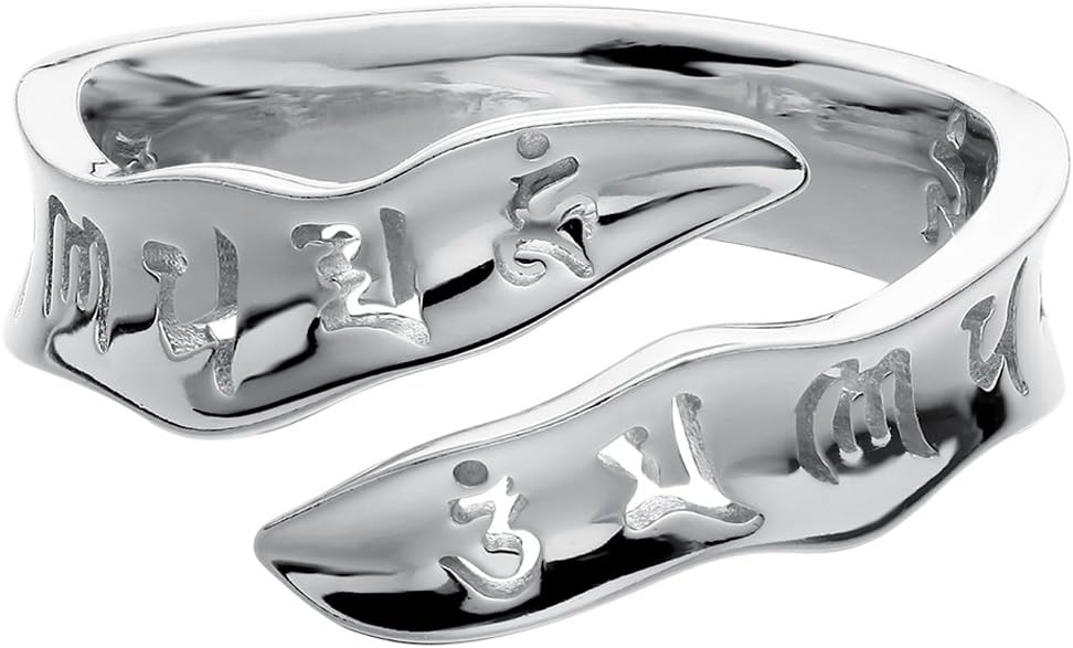 Jewever S925 Sterling Silver Open Ring Sanskrit Mantra Om Mani Padme Hum Open Rings Fine Jewelry 6-9