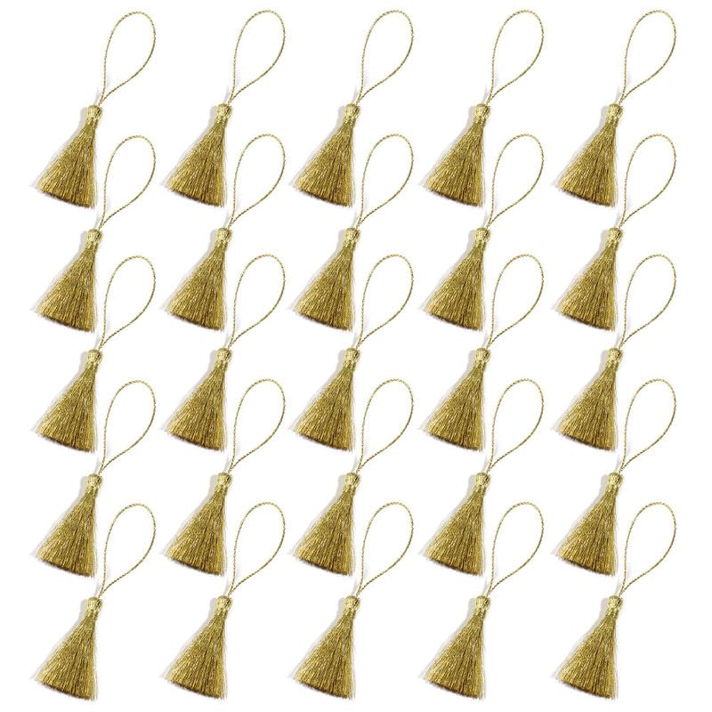 25pcs 9.5CM Metallic Tassels For Craft Glitter Gold Tassels Handmade Bookmarks Tassel For DIY Craft Key Chain Pendant Decorations