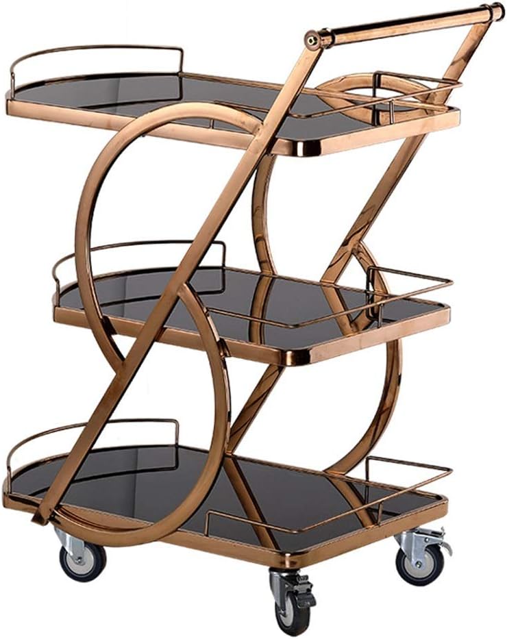 Kitchen Trolley Cart with Wine Rack and Tempered Glass Shelves Rolling Home Bar Cart On Wheels for Hairdressers and Serving 3 Tier Sideboard Rack