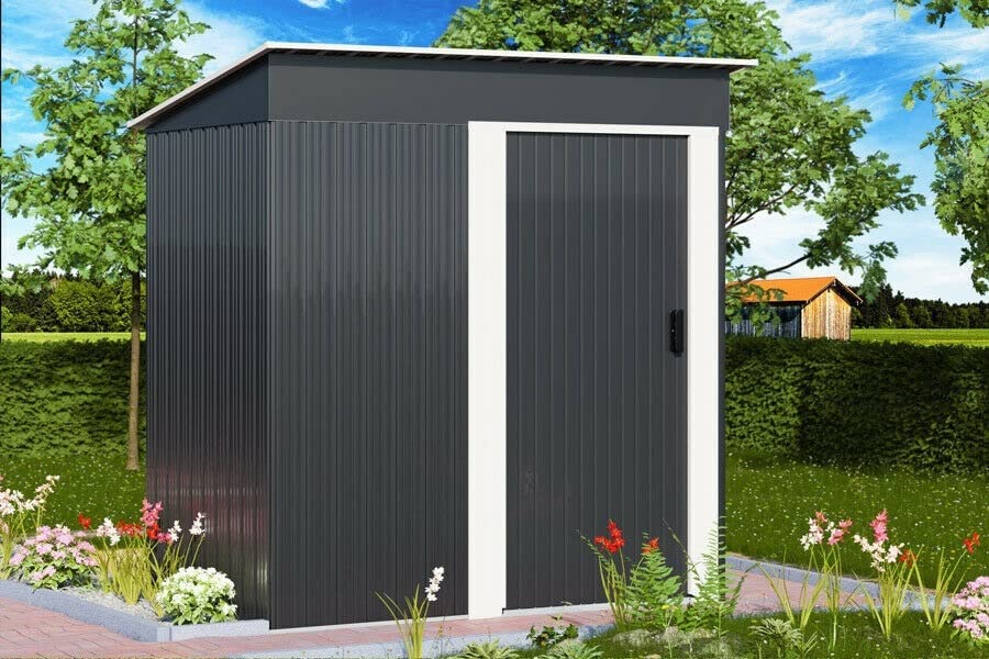 HLJMAQ Metall Anthrazit Pultdach 3m³ Geräteschuppen Gerätehaus Gartenhaus M 1,4m² – Bild 5