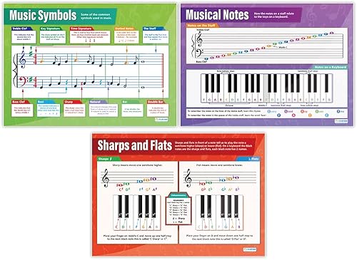Miniatura 15 de Daydream Education Pósteres de teoría musical, notas musicales y escalas, juego de 5, extra grandes, papel brillante de 33 x 23.5 pulgadas, pósteres