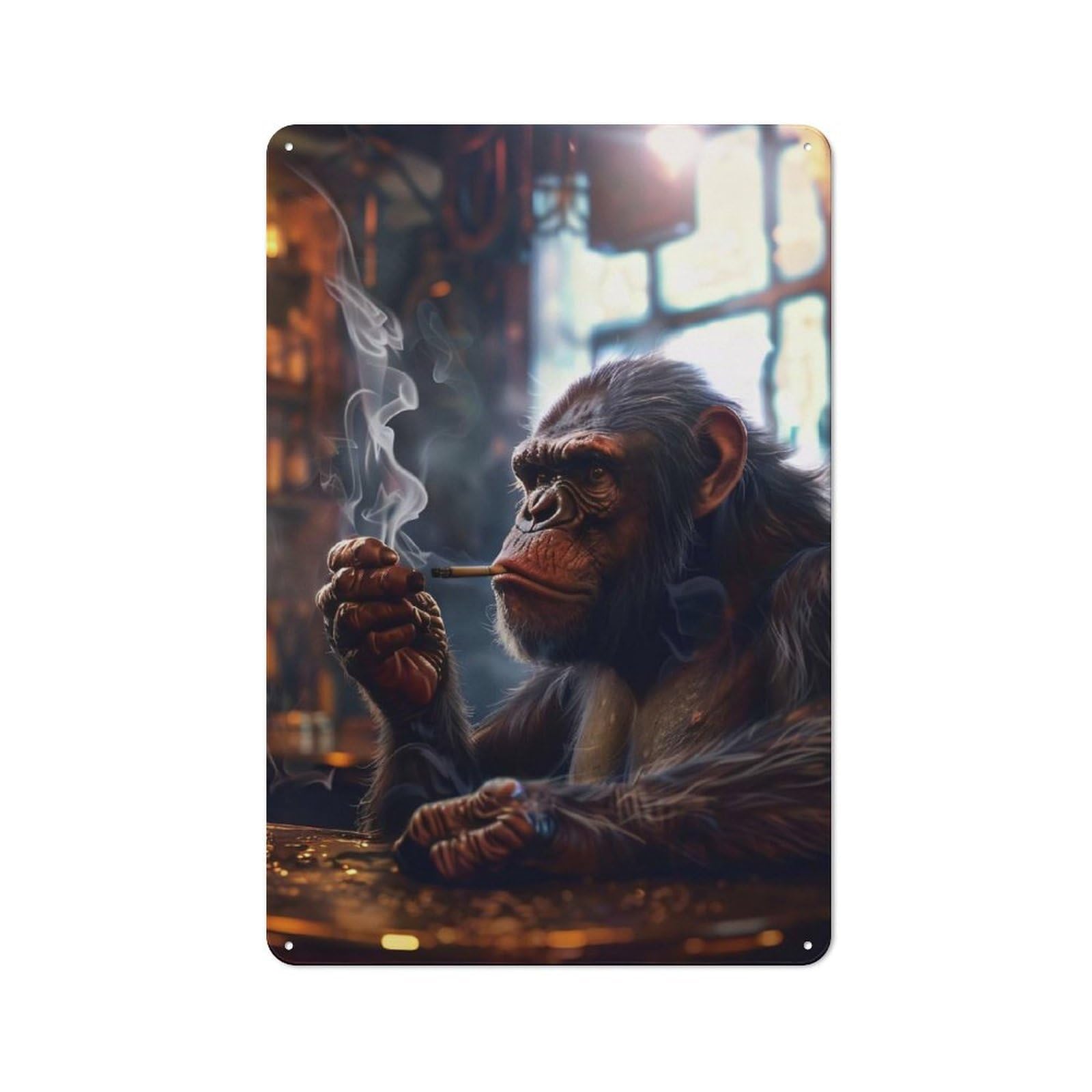 Junmoney Style-24 Chimpanzee Smoking In A Bar Decorative Tin Sign 30X20cm, Old Fashioned Vintage Wall Decor For Lounge, Study, Pub Or Wall Gallery