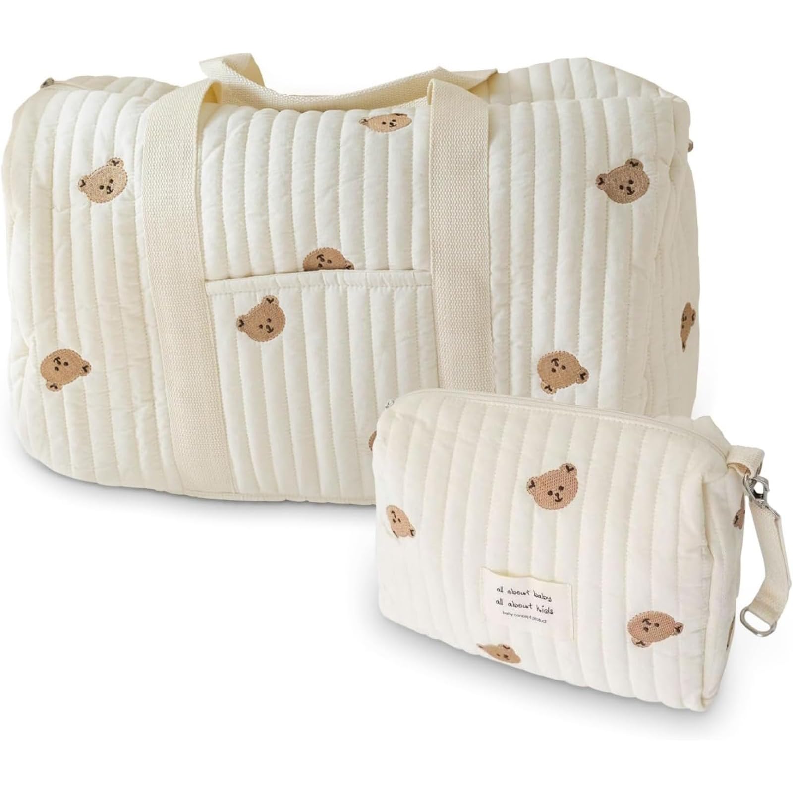 ZVD Bustine Corredino Neonato Ospedale Borsa Passeggino Set 2 Pezzi, Mommy Bag Spalla Cotone Ricamo