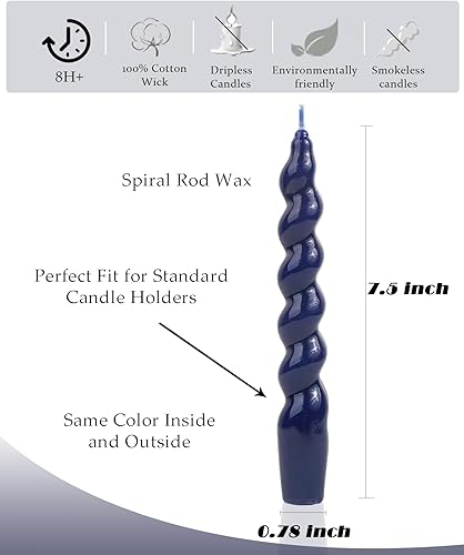 Miniatura 4 de Velas cónicas en espiral azul marino hechas a mano, velas cónicas para vacaciones, bodas, fiestas, cera sin perfume, velas sin goteo, regalo de