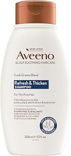 Aveeno Fresh Greens Blend Sulfate-Free Volumizing Shampoo for Thin Fine Hair - Rosemary Peppermint Cucumber, Paraben-Free 12oz