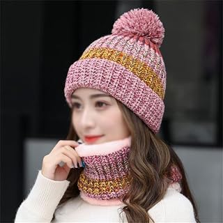 SHZBCDN Ladies Hat Winter Warm Knitted Hat Ear Protection Cold Wool Hat Warm Bib Set (Color : B, Size : One Size)