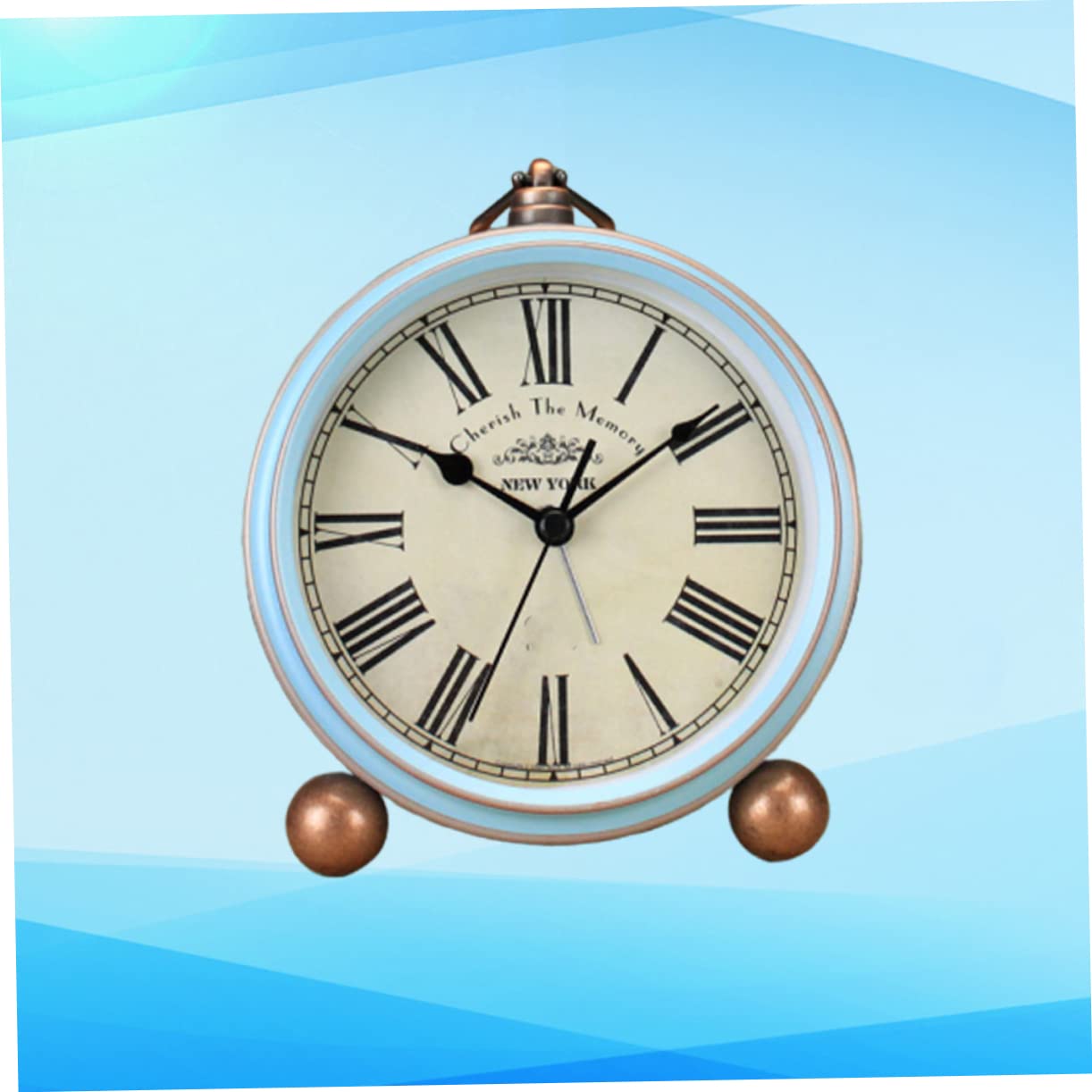 Reloj Despertador Retro Vintage Azul de Mesa de Metal para Escritorio