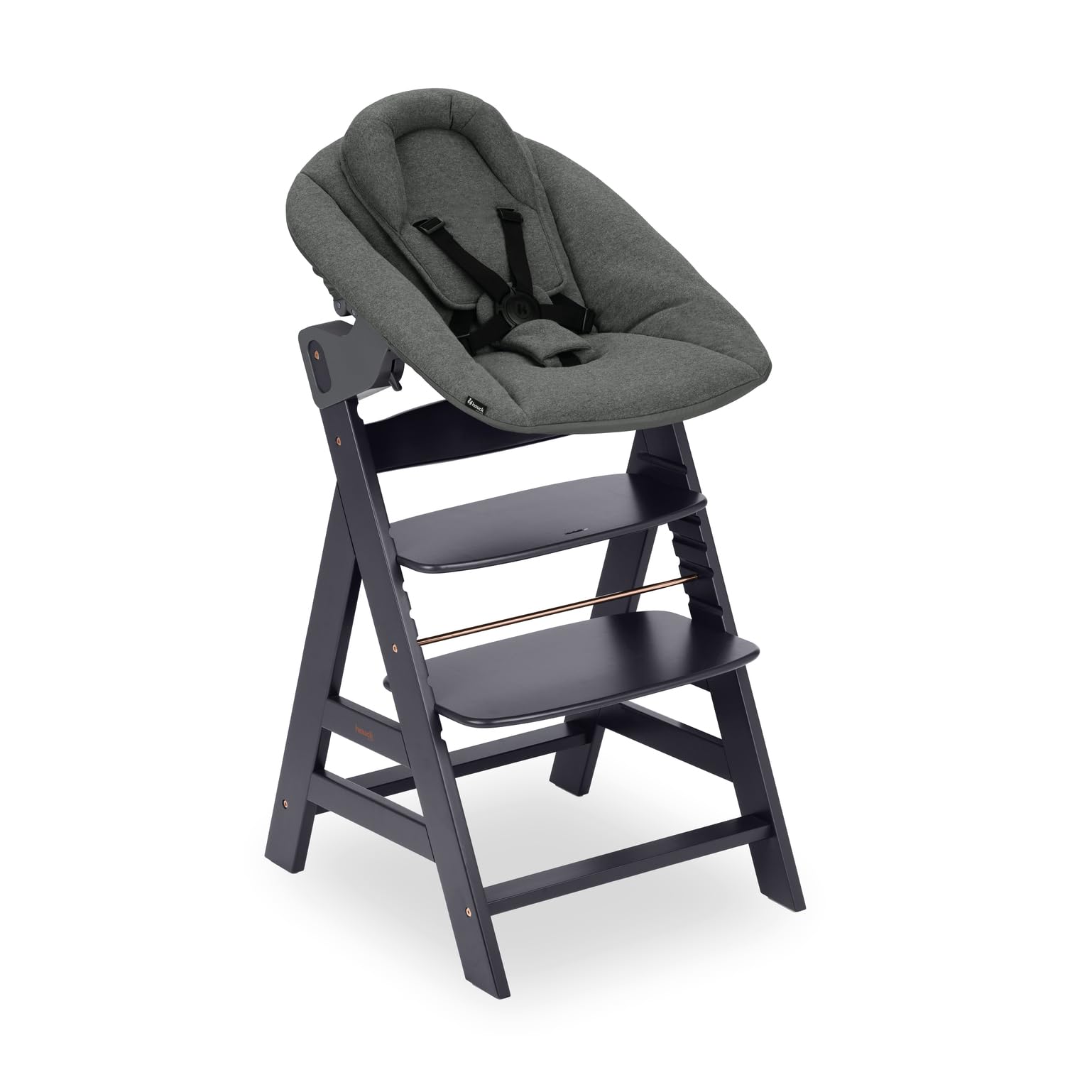 hauck Seggiolone Pappa in Legno Alpha Newborn Set Plus - Seggiolone Evolutivo Da 0 Mesi con Supporto Neonati Reclinabile - Sedia Evolutiva (Faggio Certificato FSC®), Regolabile - Grigio Scuro