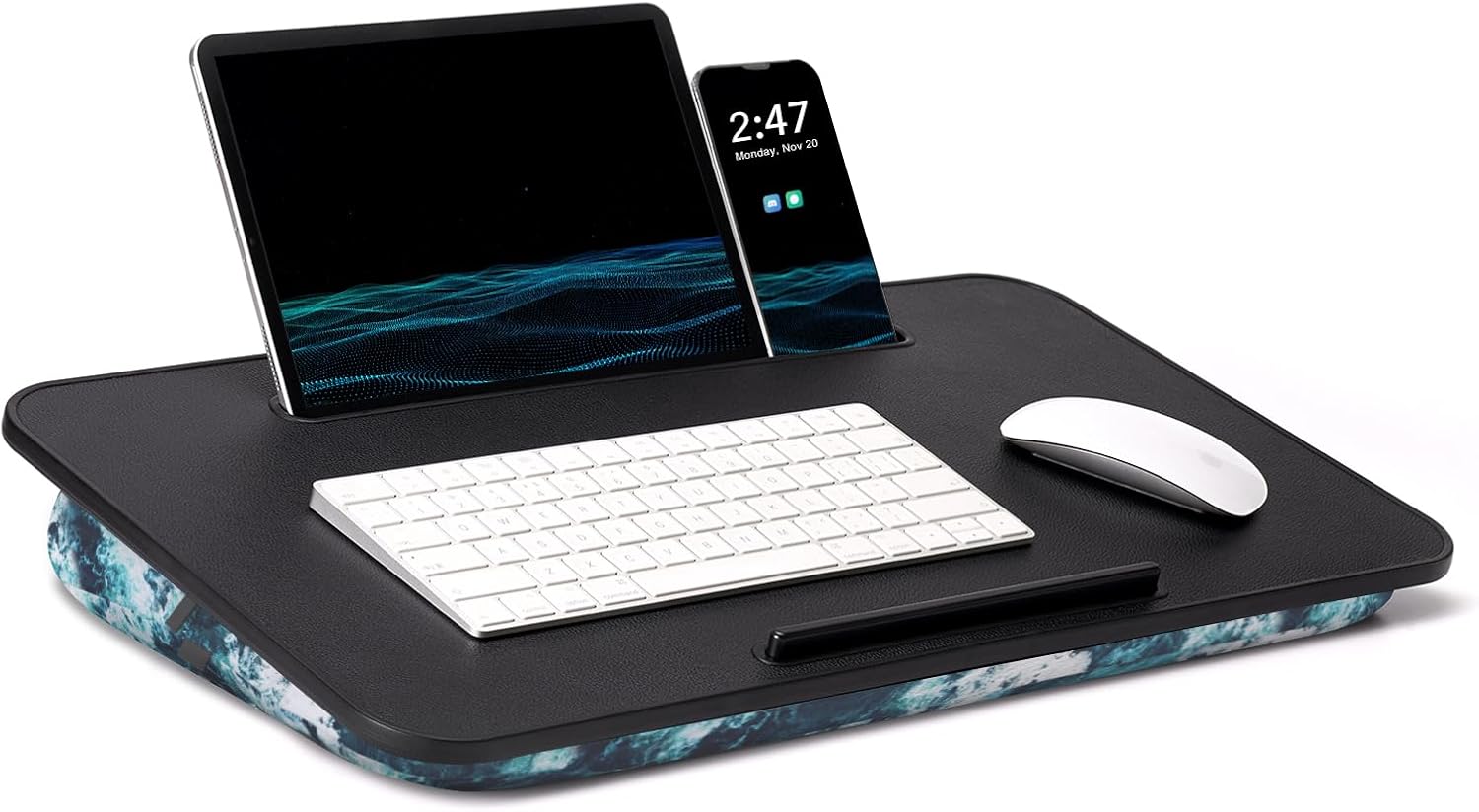 Lap Desk, Lap Desk for Laptop with Cushion, Lap Desk Pillow, Fits up to 17 in Laptop, Removable and Washable, Laptop Lap Desk for Keyboard and Mouse, Gaming on Bed, Couch, Blue Wave, L.DOCTOR (Large)