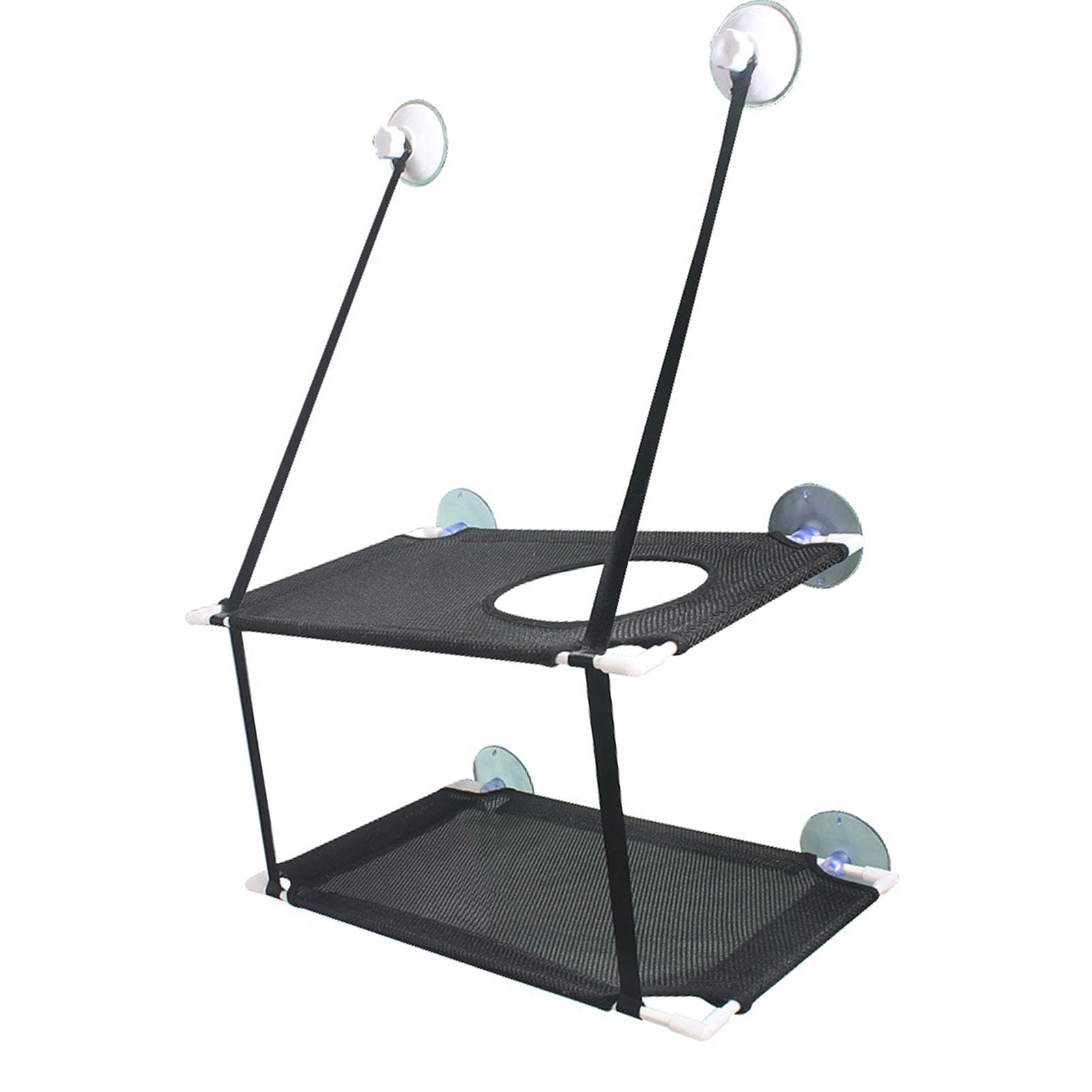 Amaca per Gatti a Doppio Strato con Installazione Sospesa, Forte Ventosa, Morbido Sedile di Riposo per Finestra per Gatti per Balcone e Altro Ancora (Black)