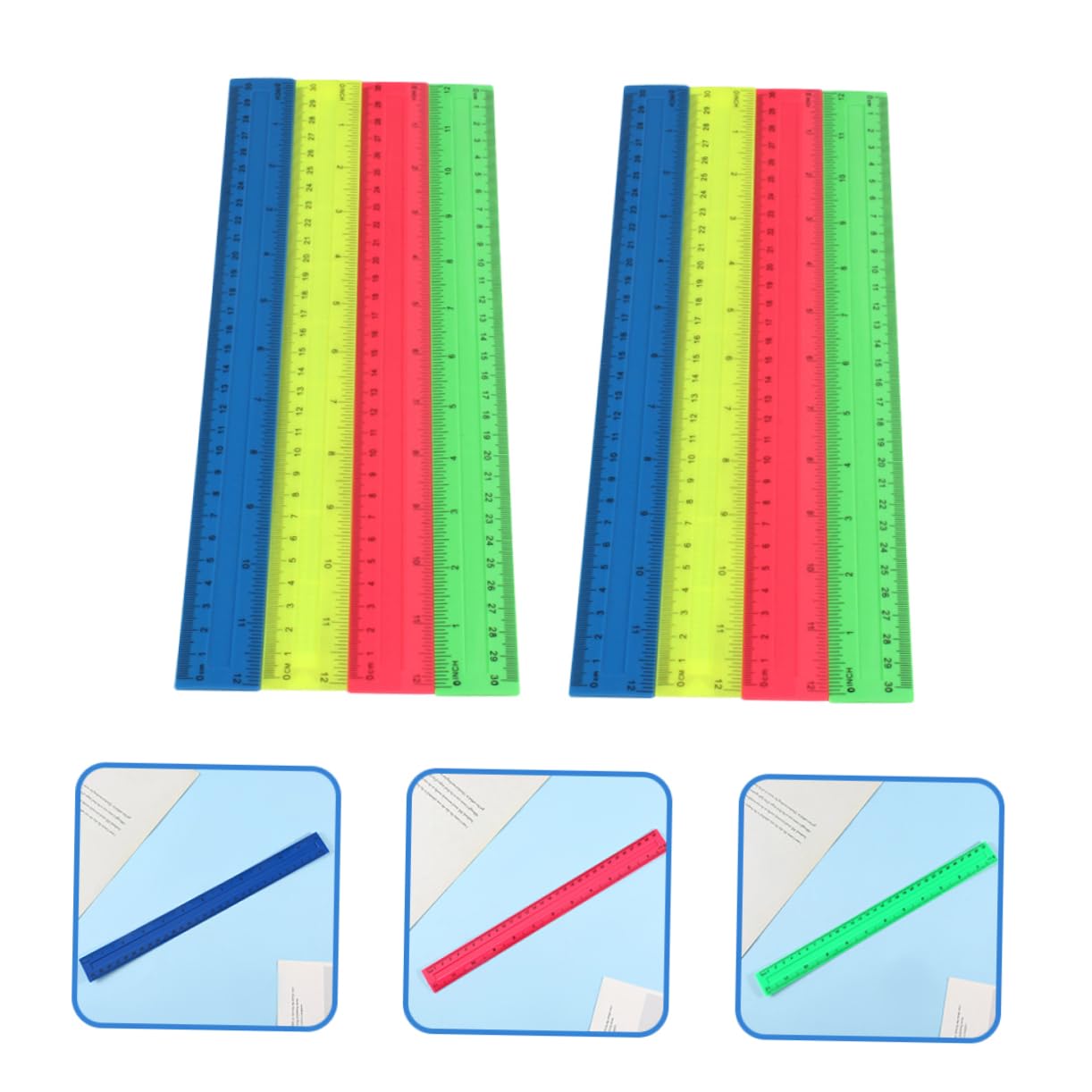 Règle Droite en Plastique 50 Pièces, Double Graduation, pour Dessin