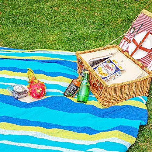 Songmics Double Hammock, 98.4 X 59.1 Inches, 660 Lb Load Capacity, With Hanging Straps, Carabiners, Carry Bag, For Garden, Outdoor, Camping, Blue And Yellow Stripes Ugdc15Yu #TOP5