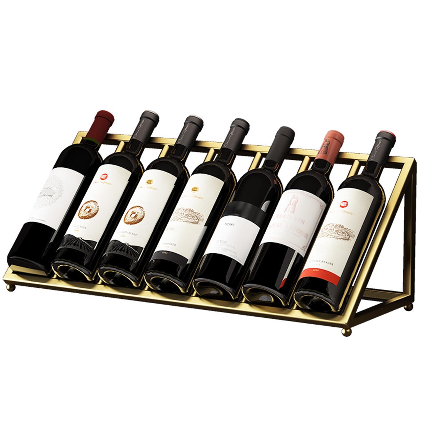 Tabletop Wine Rack Holder - Gold Countertop Wine Bottle Holder - Metal Freestanding Liquor Bottle Display Shelf - Geometric Design for Table Top Wine Bottle Storage Rack