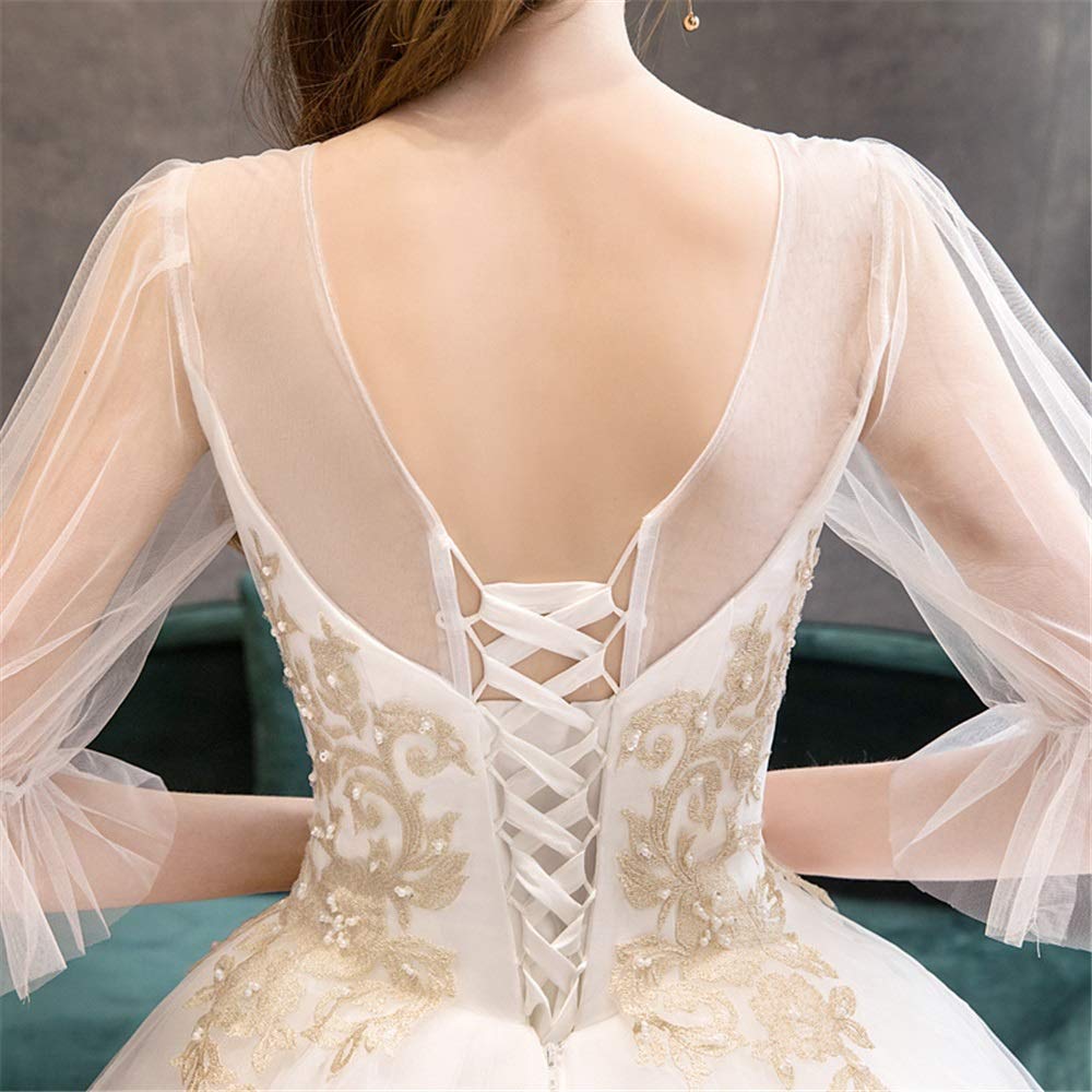 Elegante Vestido de Noche de Boda de Mujer Encaje Chiffon de Manga Larga Encaje Chiffon de Cintura Alta Cóctel de Boda Vestido de Fiesta de Sirena, Blanco, m