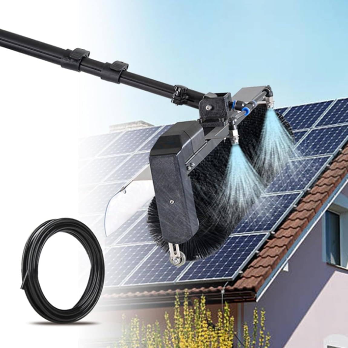 Aioneer Solar Panel Cleaning Brush With Automatic Rotation, Adjustable Pole, 10M Hose And Pump For Efficient Photovoltaic Maintenance-3.5M(11.5ft)