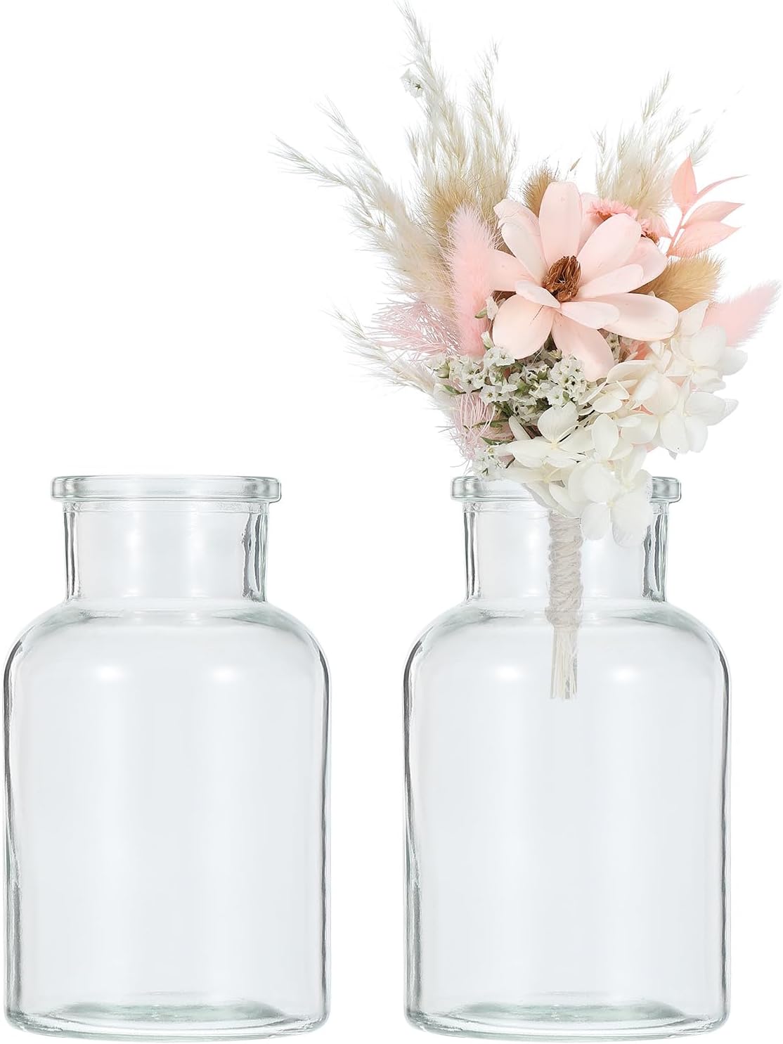 uxcell Clear Glass Bud Vase Set of 2, Small Flower Vases for Centerpiece, Tiny 1000ml Wide Mouth Vintage Clear Mini Vases in Bulk Assorted for Rustic Wedding Home Table Decor