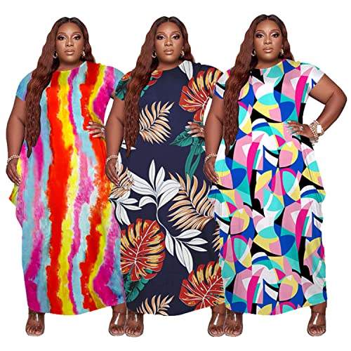Image of YeGine Oversize Tshirt Dress Plus Size Short Sleeve Maxi Dress with Pockets