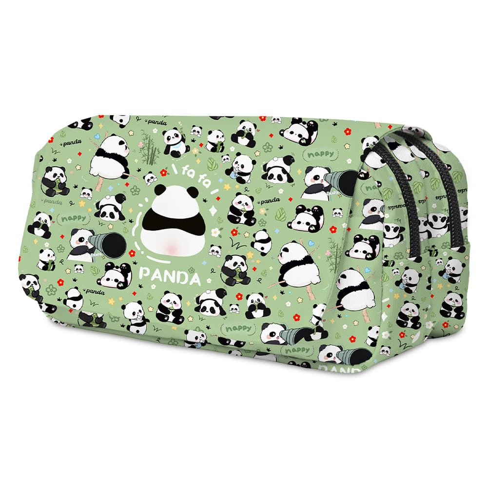 Spiritzohic Panda Pencil Case, Panda Pencil Pouch Cartoon Pen Case with Compartments Stationery Organizer Pen Pouch Large Pens Bag Capacity Portable for School Supplies(Green)