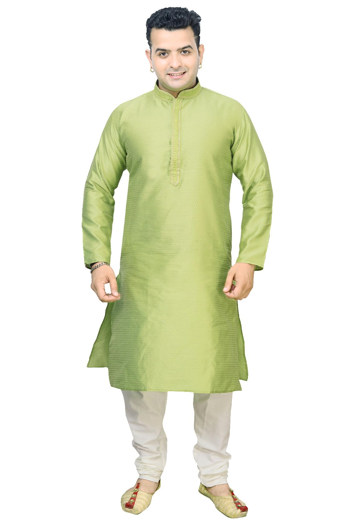 Desi Sarees Men's Pistachio Jacquard Salwar Kameez Kurta Pajama Suit 1907 (40, )