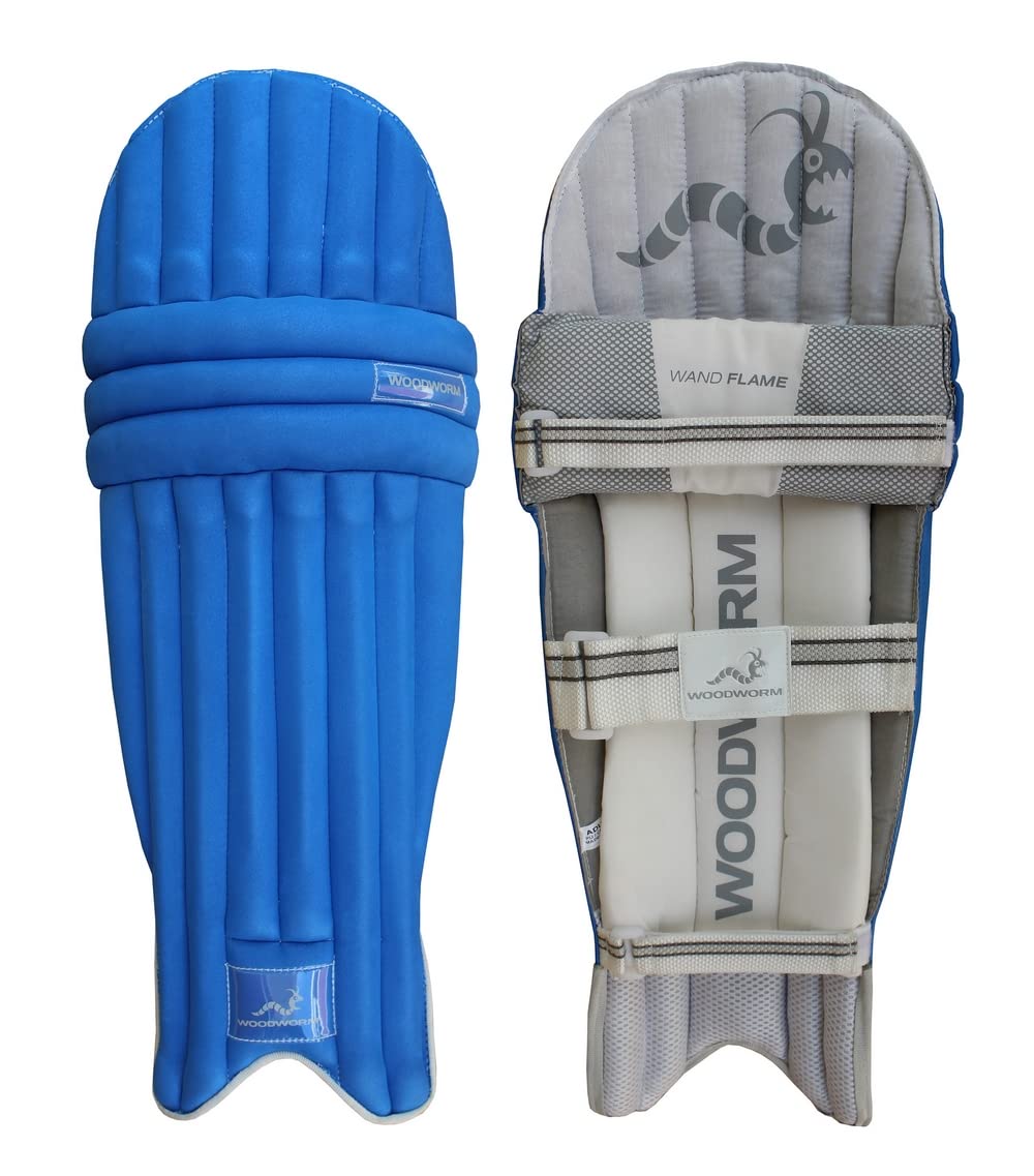 Woodworm Cricket Wand Flame Batting Pads Leg Guards, Ambidextrous, Mens, Blue