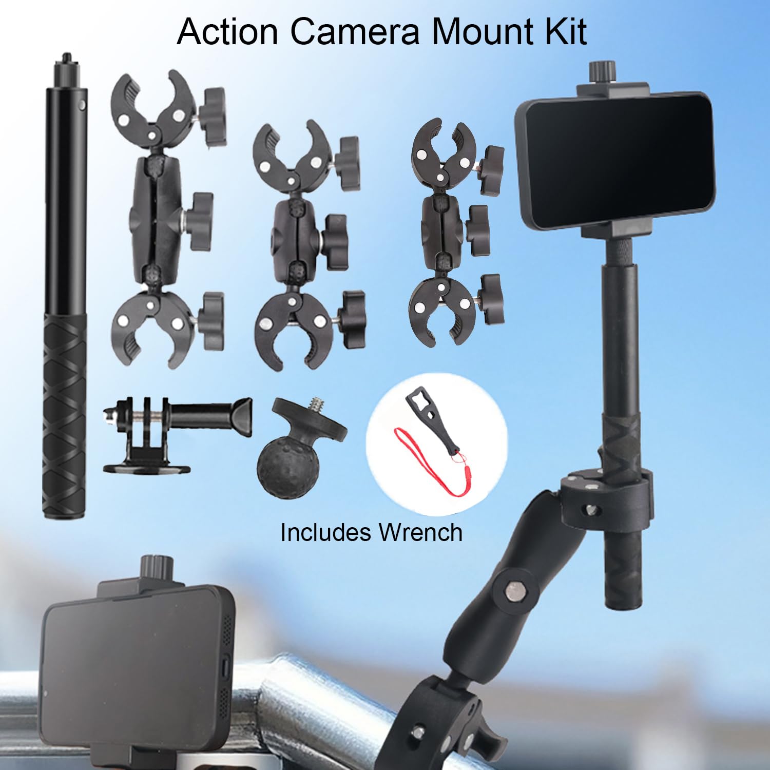Accessori Per Insta 360 x4,Per Insta 360 x3 Kit Moto,Supporto Per Videocamera,Rotazione Di 360 Gradi,Doppio Morsetto,Alluminio,Doppia Stabilità,Per Insta360 x5,x4,x3,x2,Per One Rs,Per Ace,Ace Pro