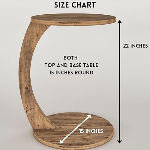 Miniatura 2 de Furpinea Mesa auxiliar en forma de C para sofá y lugares pequeños, mesa auxiliar redonda ahorradora de espacio para sofá y mesita de noche con
