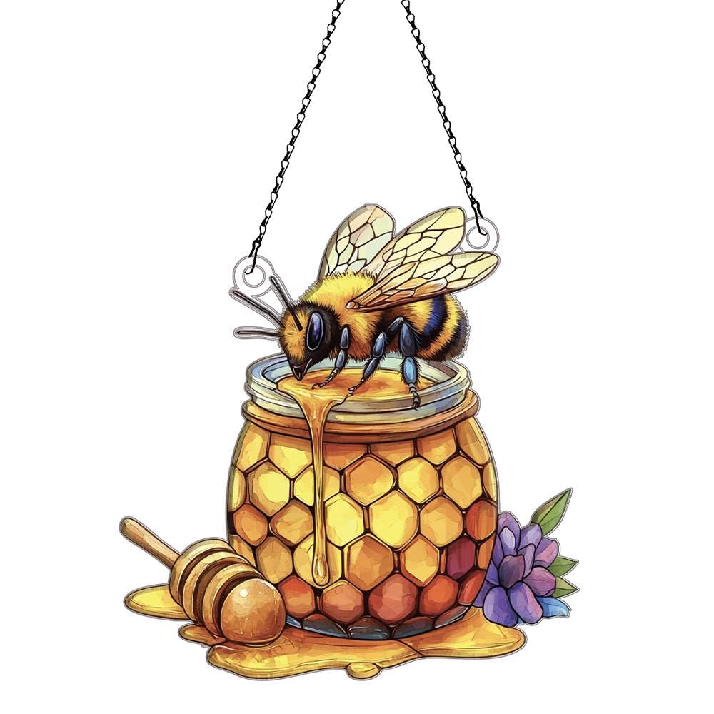 Honey Bee Ornaments Acrylic Window Hanging - Gifts for Honey Bee Lovers, Honey Bee Gifts for Women Men - Honey Bee Decor - Honey Bee Christmas