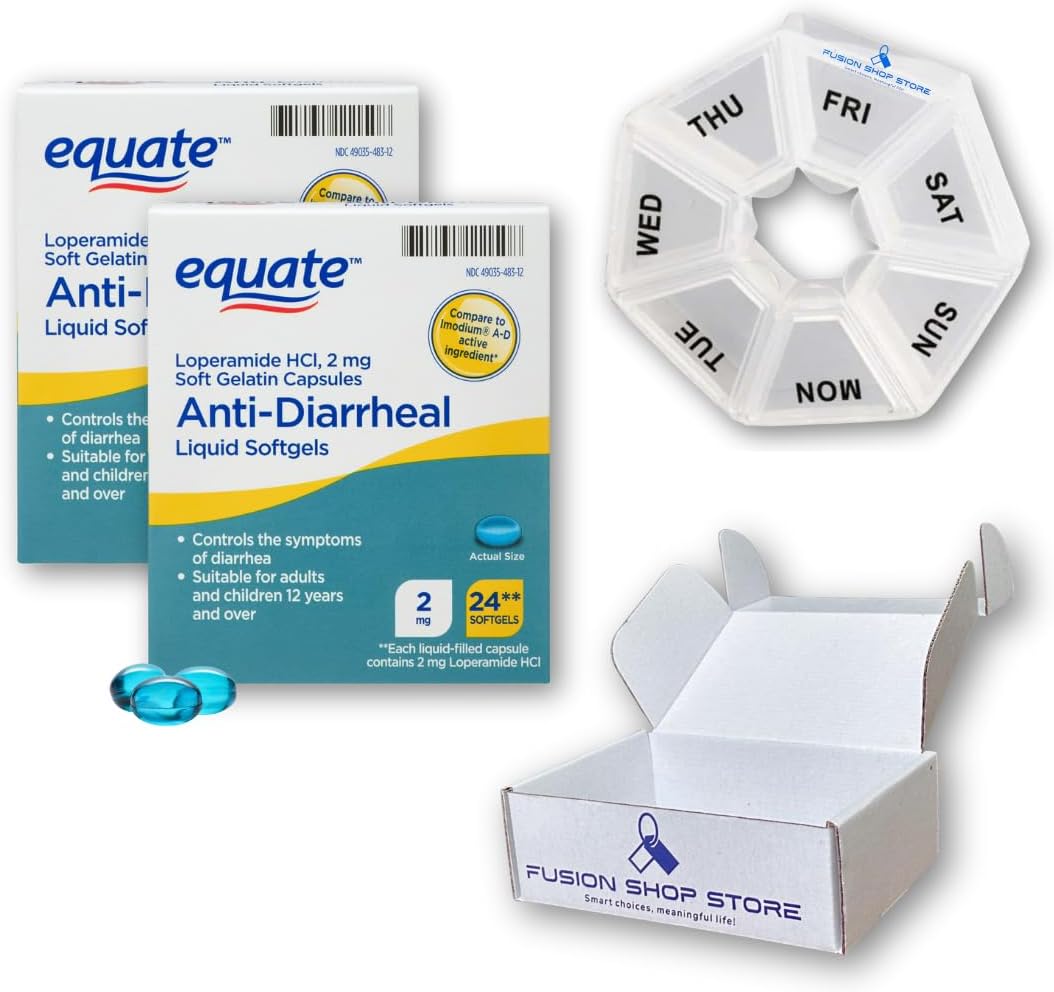 Loperamide, Equate AntiDiarrheal Liquid Softgels, 2 mg, 24