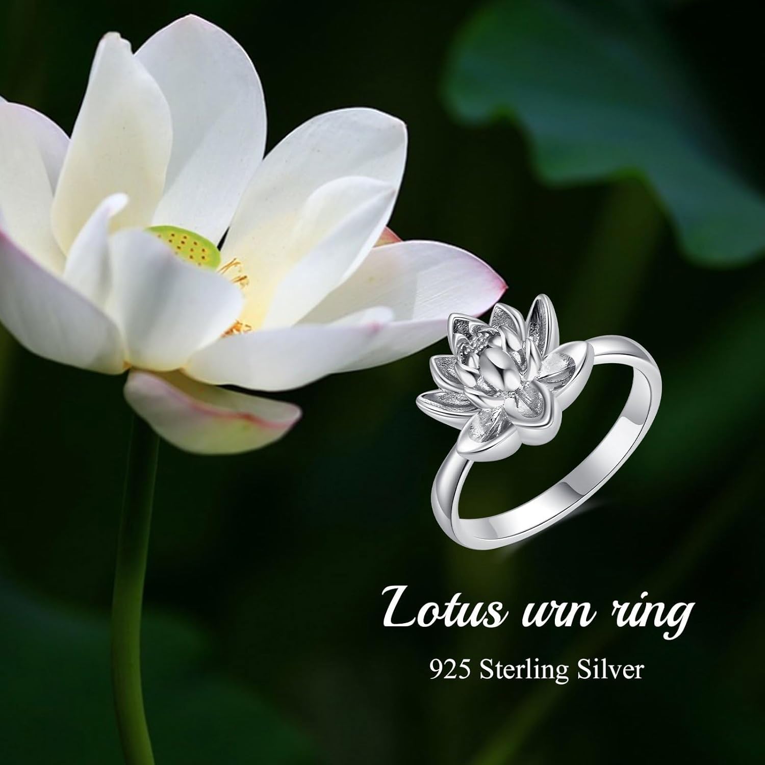 SOULMEET Flower Lotus Locket Urn Ring That Holds Loved Ones Ashes Vintage New Beginning Lotus Ashes Ring Keepsake Memorial Jewelry Cremation Rings for women - Image 6