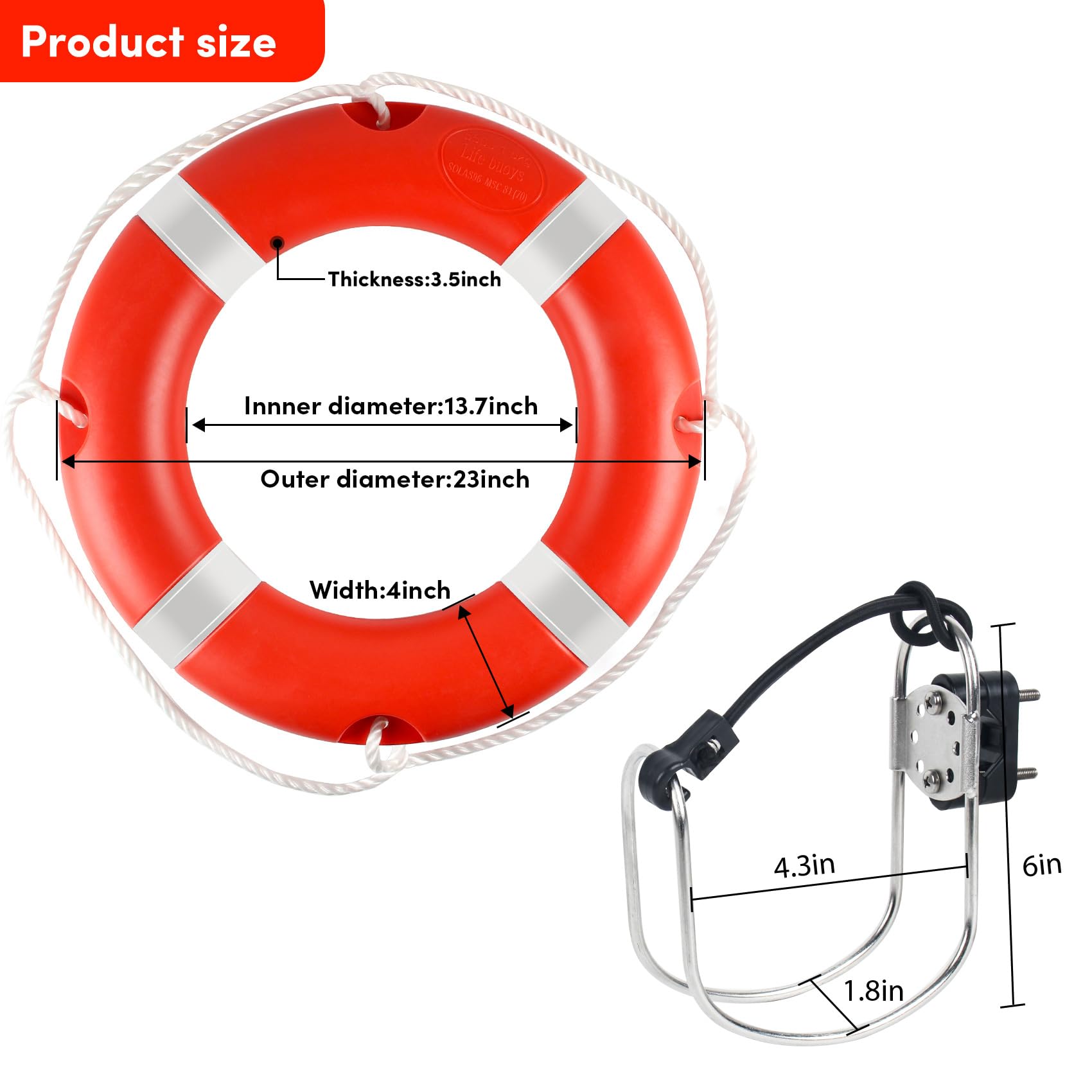 Durable Marine Safety Life Ring Buoy With Reflective Tape And Grab - View #4