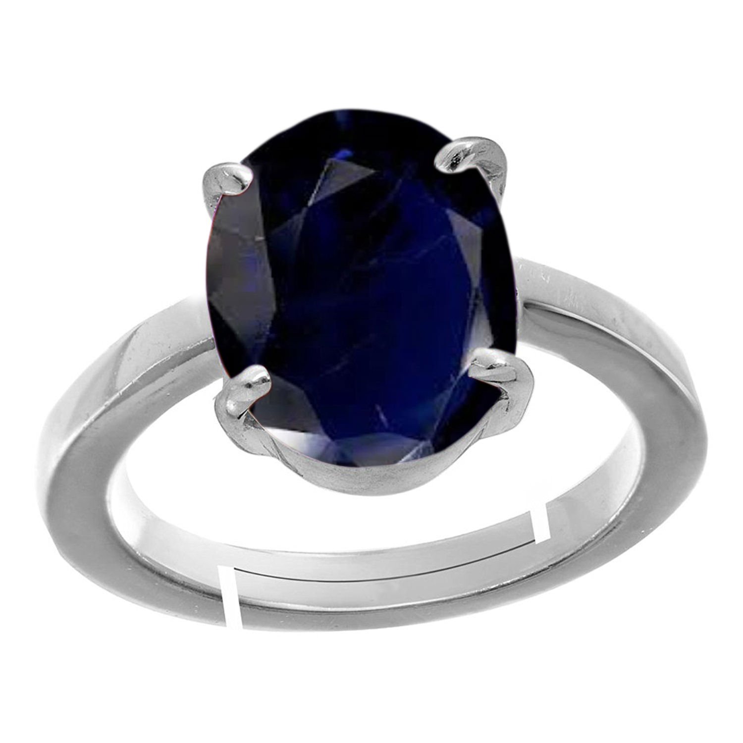 7.5 Ratti Neelam Stone Silver Adjustable Ring (6.8 carats) Original and Certified by GLI natural Blue Sapphire Gemstone Chandi Free Size Anguthi Unheated and untreated for men and women