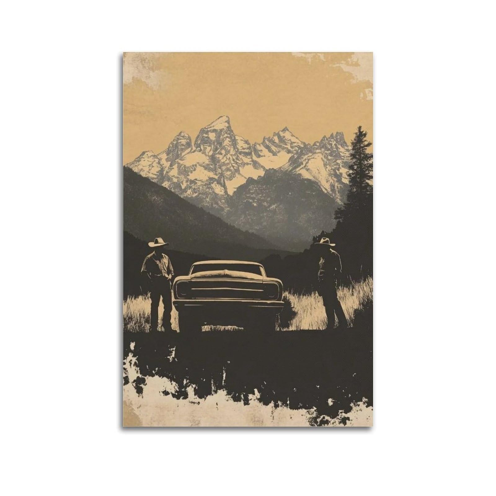 Juwrhrhhrh Unframe-Style Mountain Cowboys (1) Poster Canvas Aesthetic Wall Art Painting Decor For Living Room Bed Room 20X30inch(50X75cm)