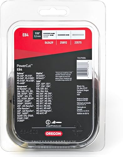Miniatura 2 de Oregon Cadena de motosierra profesional de cincel completo E84 para barra de 24 pulgadas, 84 eslabones de transmisión, calibre .050 pulgadas, paso