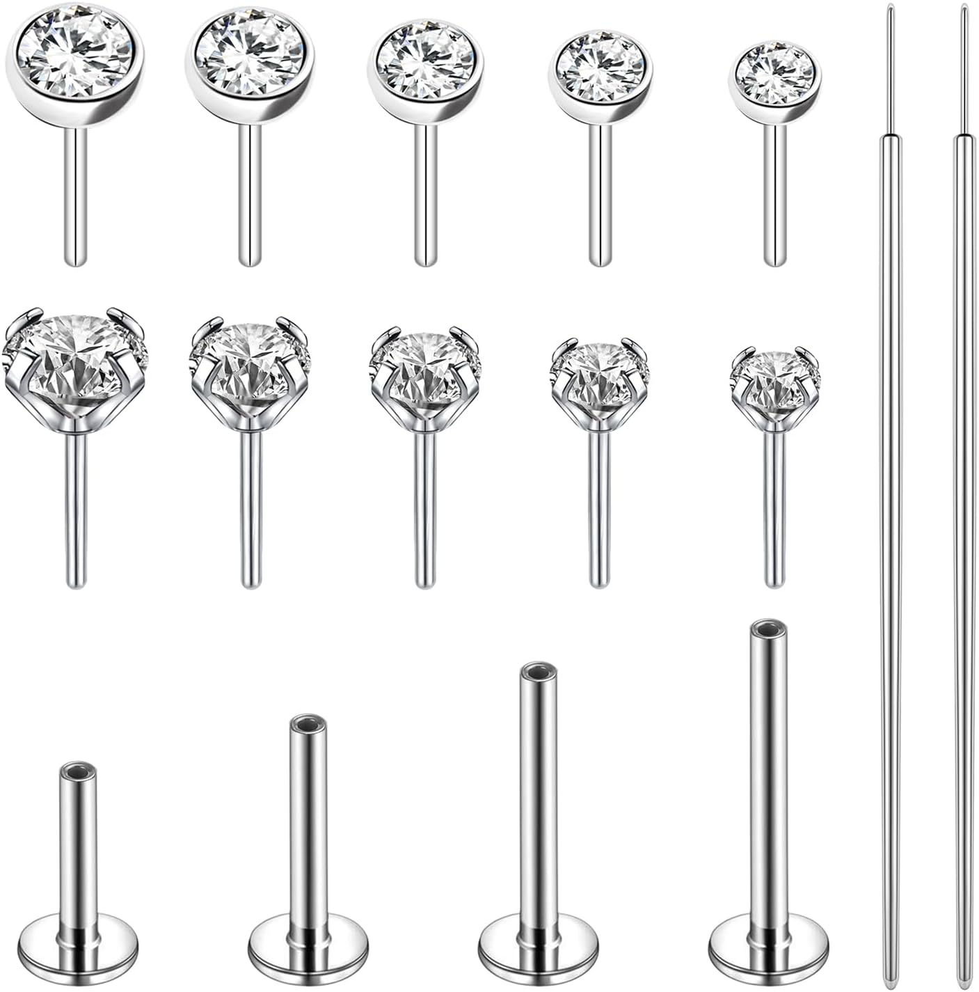 16G/18G/20G Threadless Push in Nose Stud Rings Flat Back Earrings Stud with Piercing Taper Surgical Steel Labret Nostril Lip Tragus Cartilage Medusa Piercing Jewelry