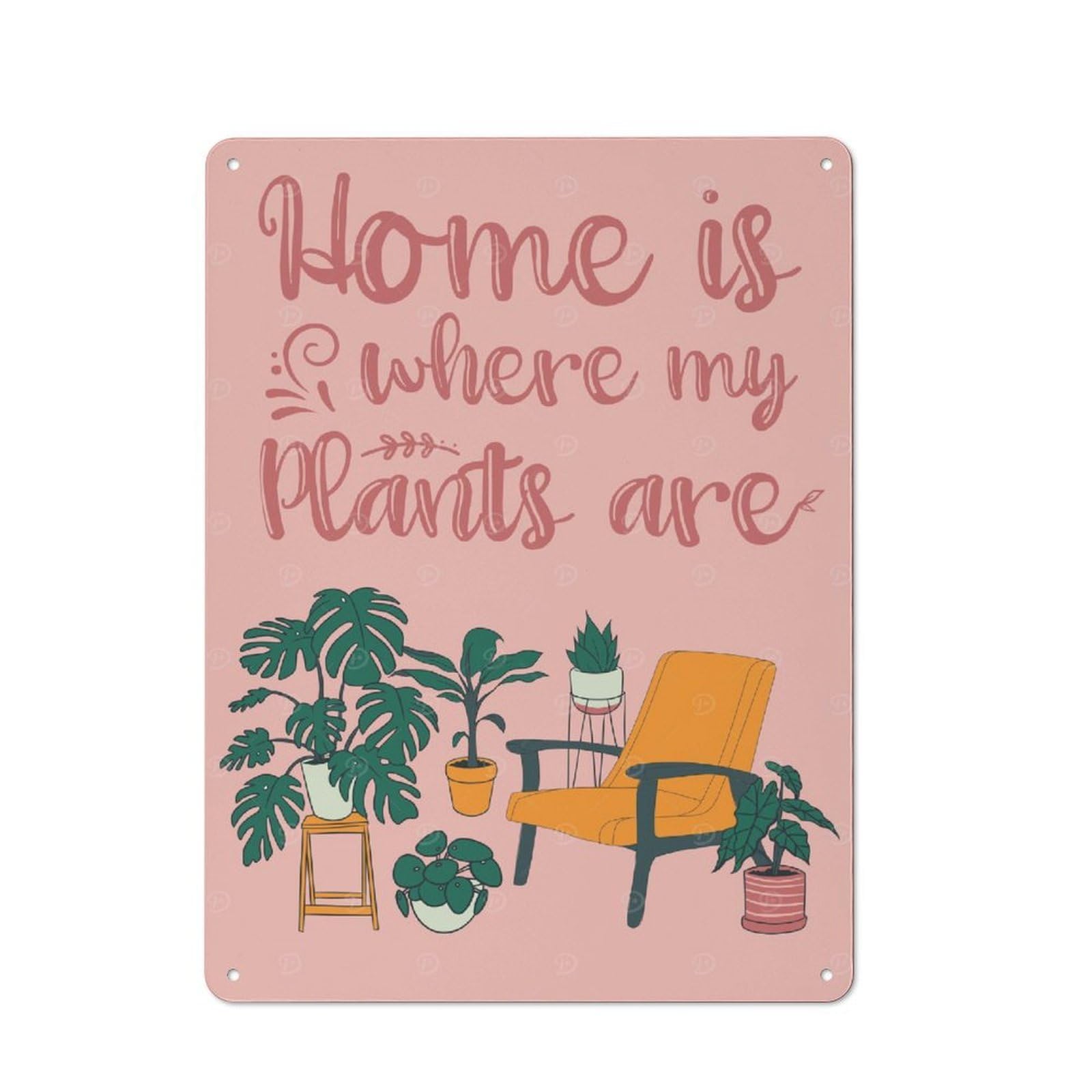 Home Plants Printed Tin Plaque for Seasonal Kitchen, Dining Room Or Entrance, Festive Gift for Home Decor Lovers, 40x30cm
