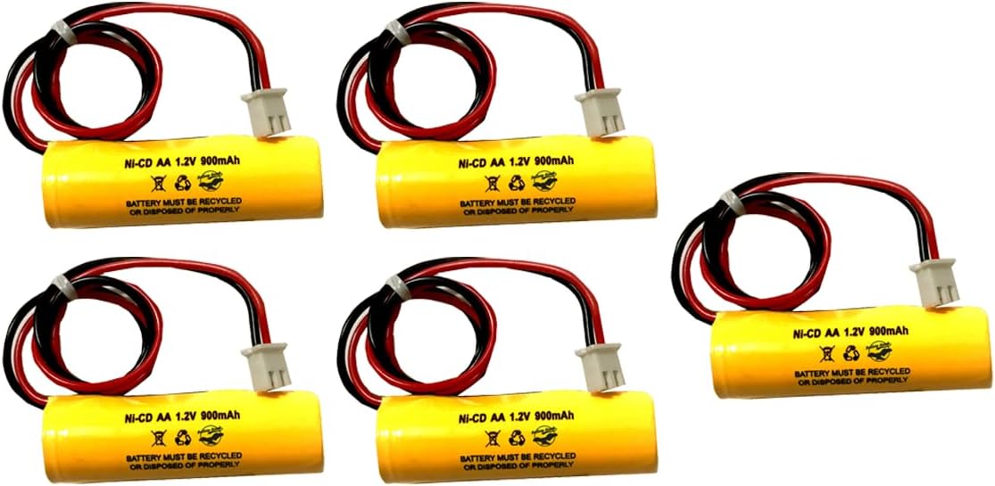 1.2v 900mAh Exit Sign Emergency Light NiCad Battery Replacement AA900mAh OSA268 ELB CS01 1.2v AA 1000mah Ni-CD Battery EXR LED EL M6 White Connector (5 Pack, 5, Count)