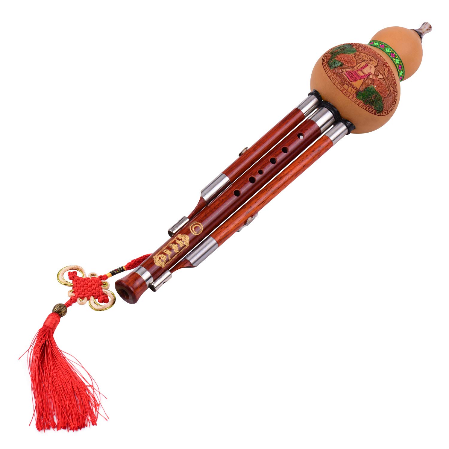 Hulusi C Key, 3 Tone C-Key Hulusi Gourd Cucurbit Flauta Tubos de Madera Maciza Instrumento Tradicional Chino con Estuche de Transporte de Nudo Chino para Principiantes Aficionados Musicales
