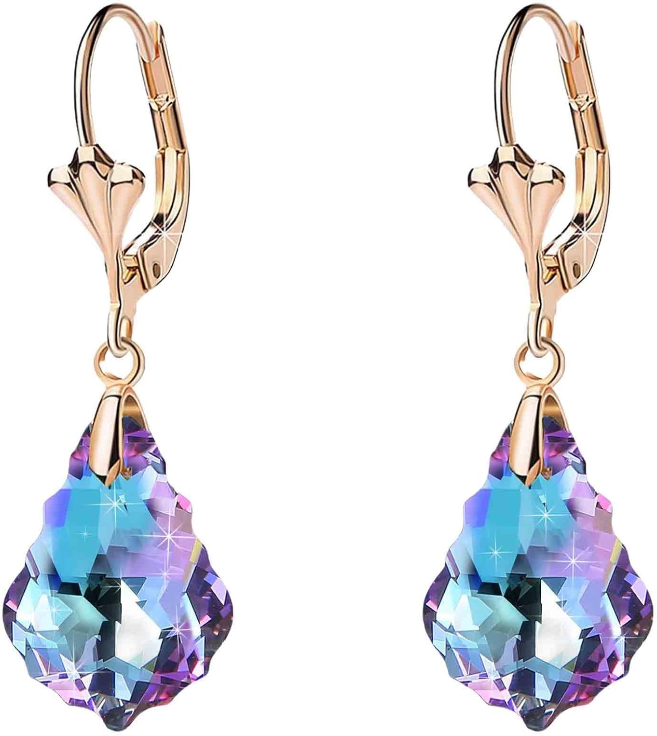 Austrian Crystal Baroque Drop Leverback Earrings for Women Fashion 14K Gold Plated Hypoallergenic Jewelry