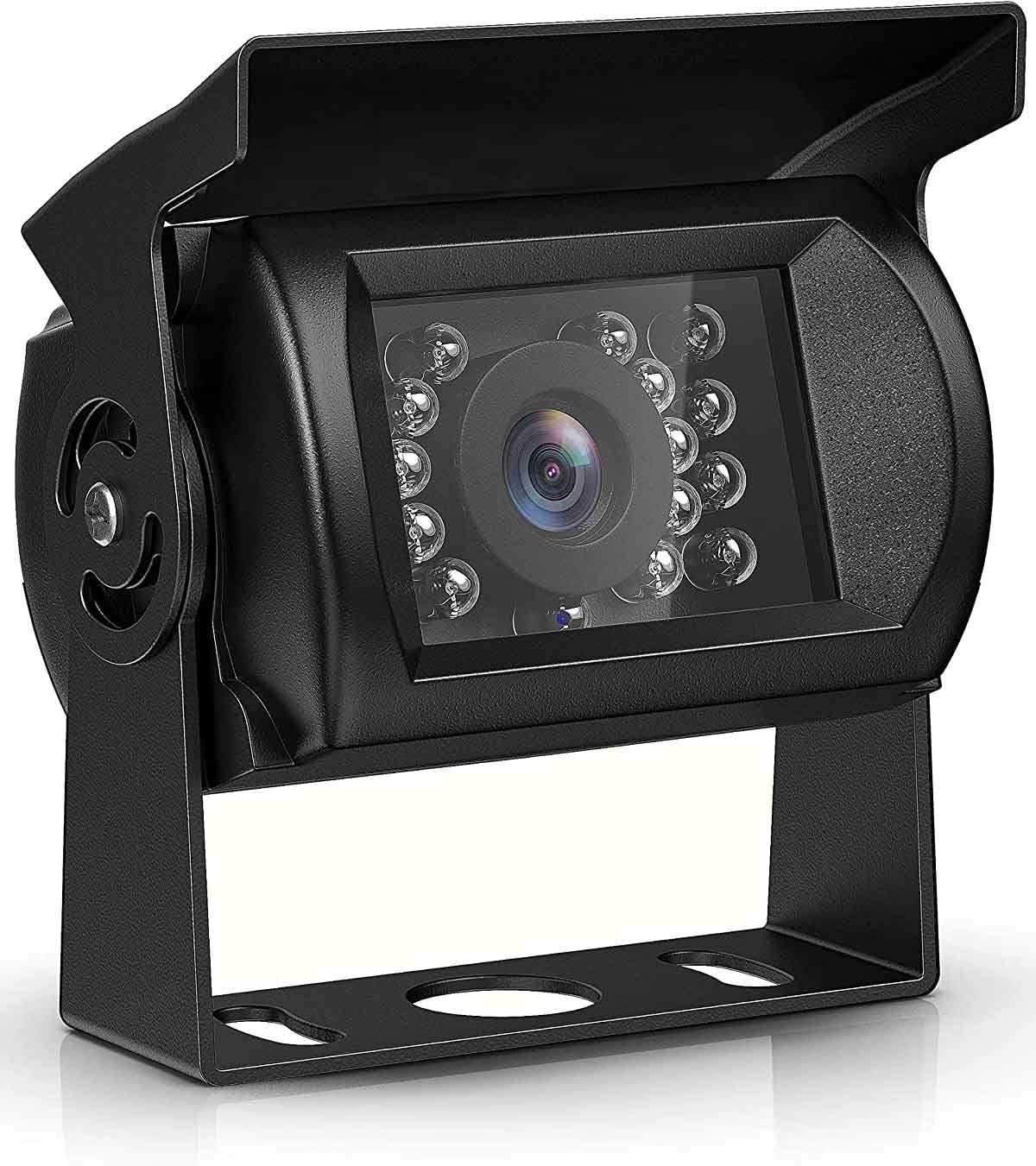 バックカメラ リアカメラ CVBS NTSC/PAL両対応 ガイドライ表示 12V/24V汎用 バックモニター用車載カメラ 広角120度 18赤外LED搭載 角度調整可 トラック/バス/重機/大型車に適応 鏡像 4ピンメス航空端子