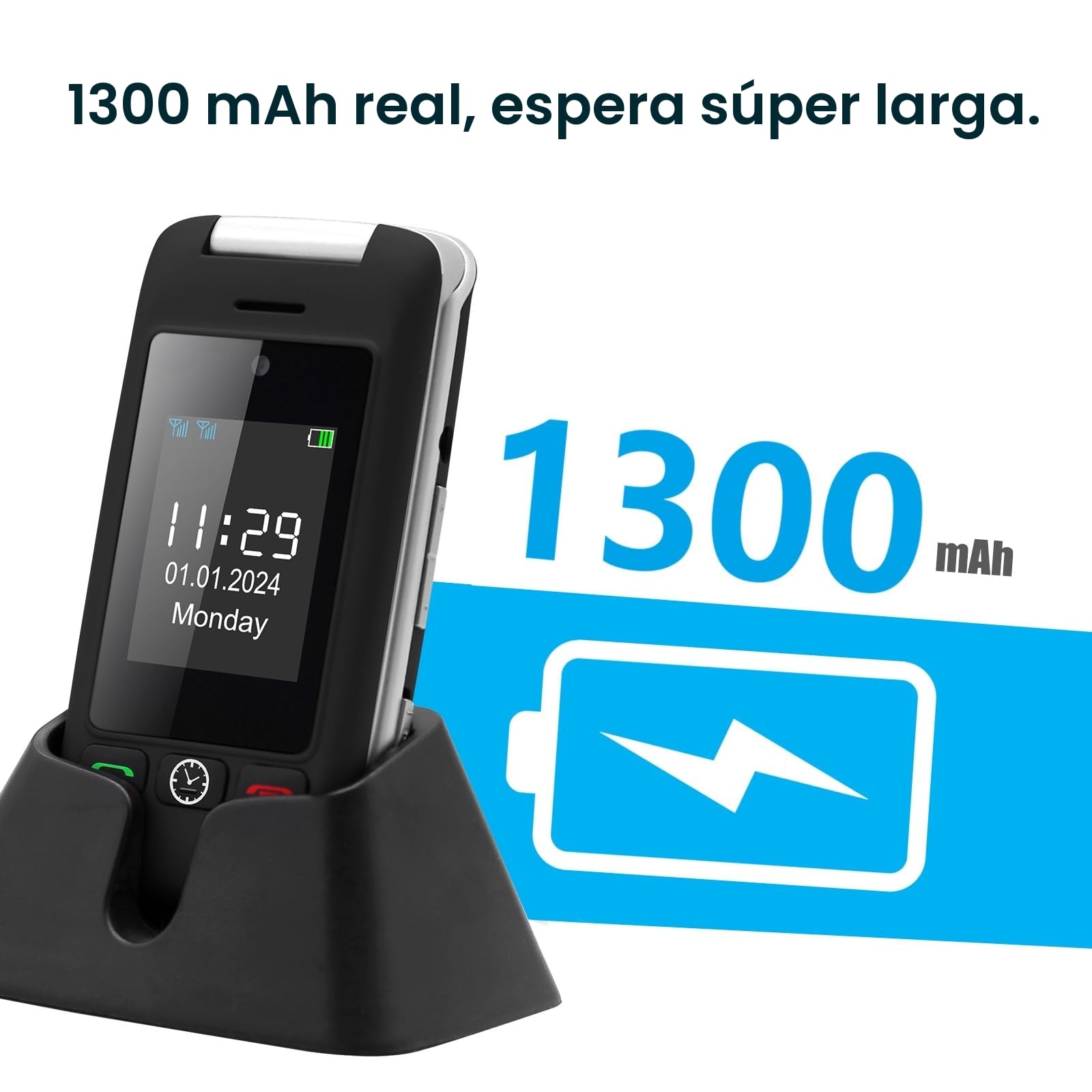 artfone Teléfono Móvil para Personas Mayores Teclas Grandes con Tapa, Doble Pantalla de 2,4 Pulgadas Tecla de Emergencia Botón SOS Cámara Fácil de Usar para Ancianos Flip Base Cargadora C10 Negro