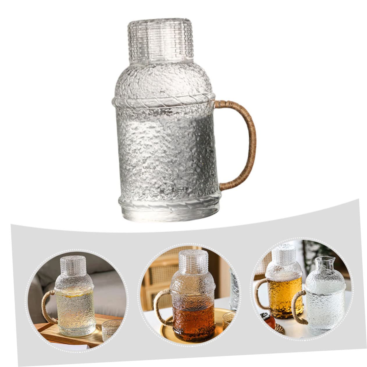 iplusmile Jarra de Agua de Vidrio de 2l Tapa Resistente al Calor, Diseño Antideslizante y Vertido Cómodo para Uso en Casa y Fiestas