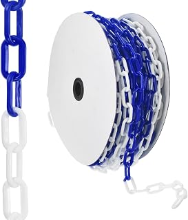 PATIKIL 100ft Plastic Barrier Chain, Safety Barrier Chain Plastic Chain Links Crowd Control Barrier for Fence Gate Garden Construction Driveway Elevator Parking Lot, Blue White