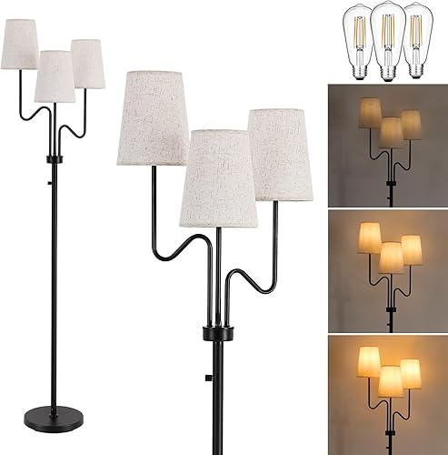 9MMML Lámpara de pie regulable de granja, lámpara de pie rústica de 3 luces con pantalla de tela, lámpara de pie de 68 pulgadas de alto para sala de disponible en Yaxa Costa Rica